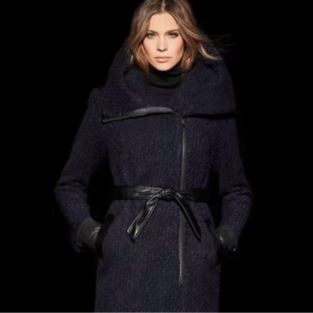 Cole Haan Signature Boucle Oversized Collar Coat in Navy & Black size 8 - Picture 2 of 12